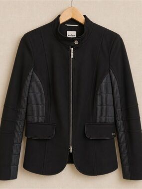 AIRFIELD Beverly Jacket Quilted Panel Zip Moto Blazer Black 42